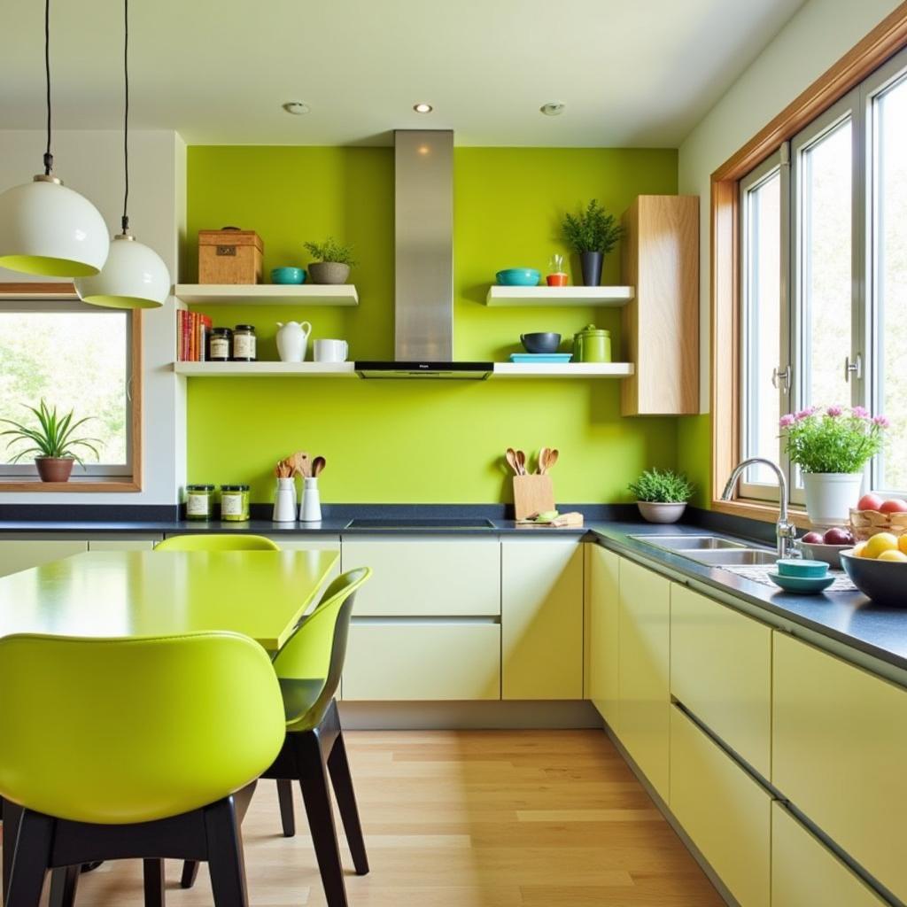 Key Lime Accent Wall in Modern Kitchen