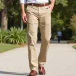 Khaki pants and white shirt summer outfit