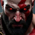 Kratos with blazing red eyes in God of War 3