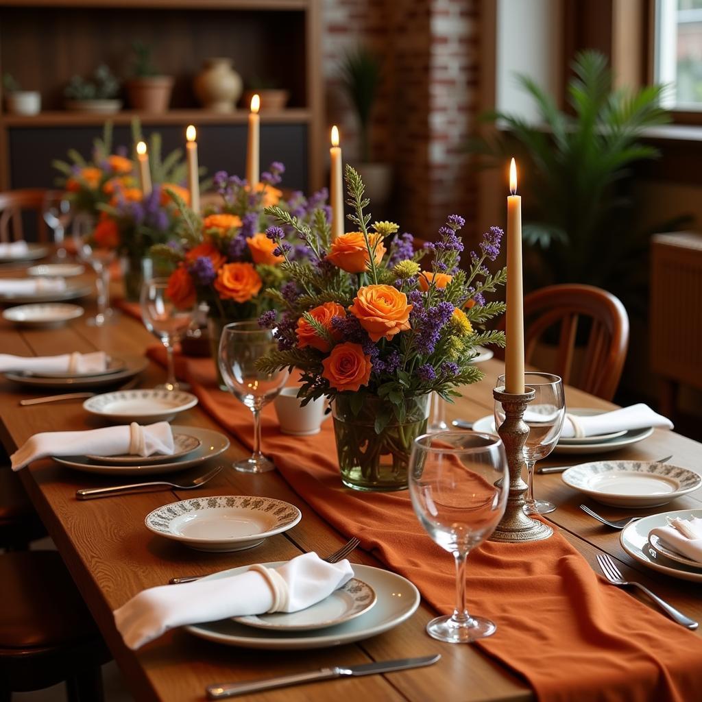 Lavender and Burnt Orange Fall Table Setting