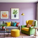 Lavender and Yellow-Green Living Room