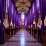 Purple decorations in a church during Lent