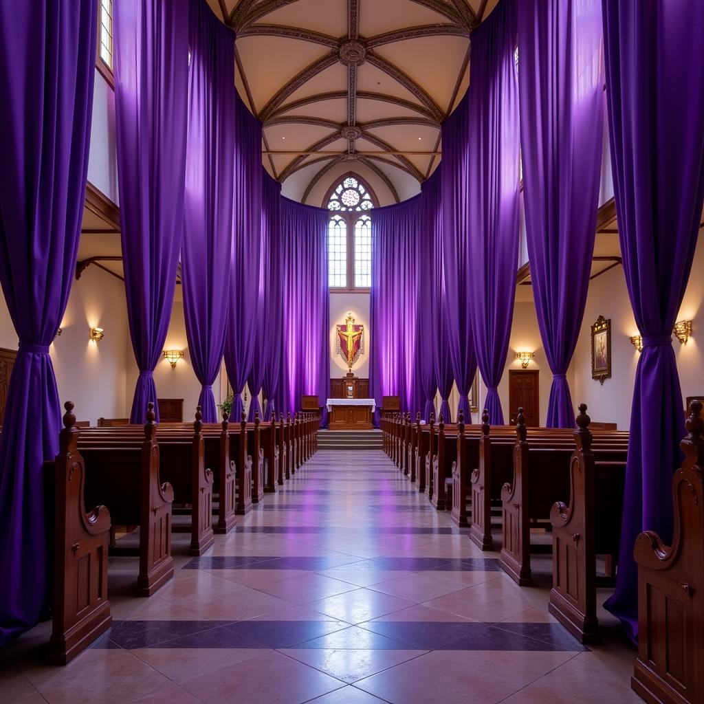 Purple decorations in a church during Lent