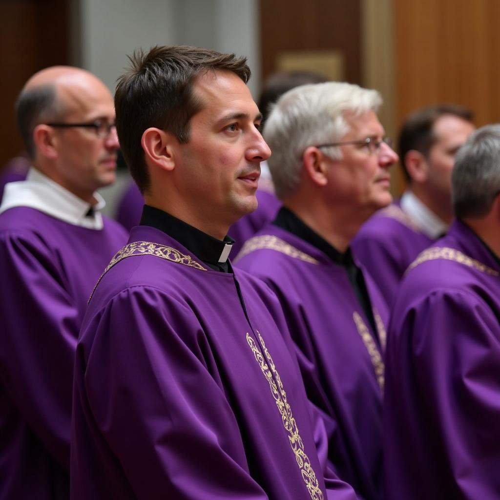 Priest wearing purple robes during Lent