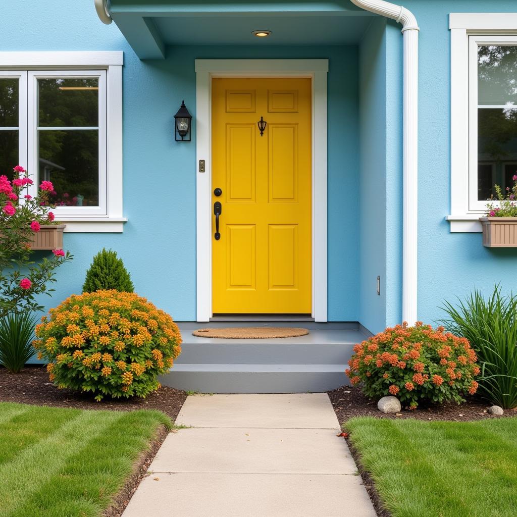 Light Blue House with Yellow Door