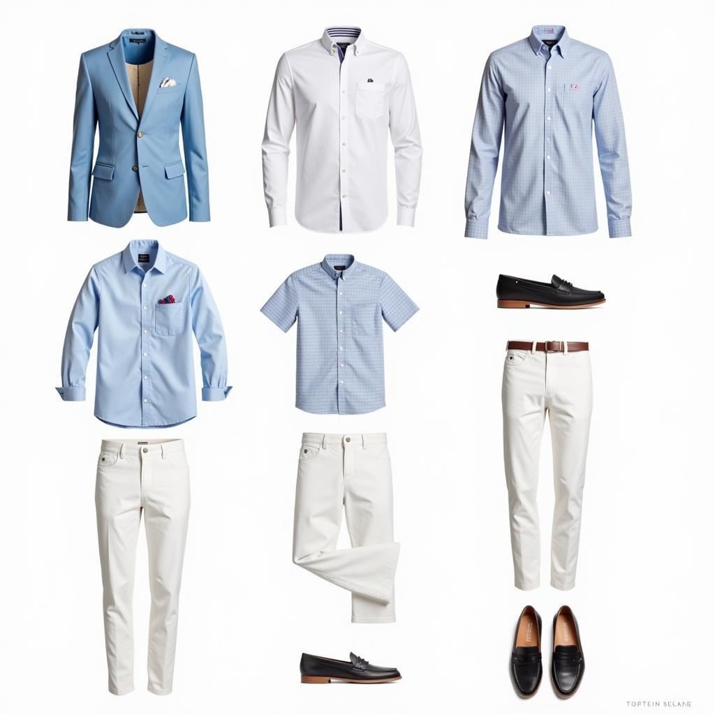 Light blue sport coat with white pants outfit inspiration