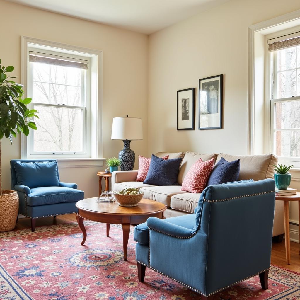 Light Brown and Blue Living Room