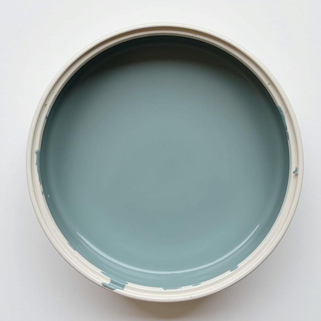 Light brown and blue paint mixture in a tin.