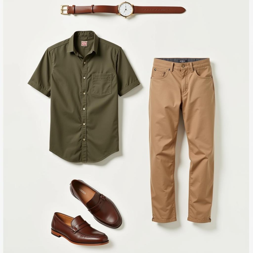 Light Brown Pants and Green Shirt Outfit