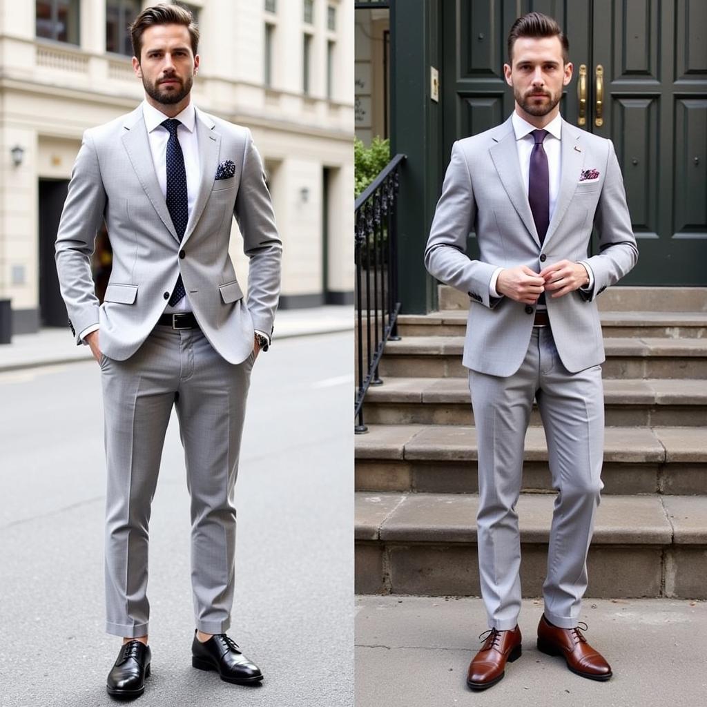 Light Gray Suit with Black and Brown Shoes