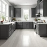 Light Gray Vinyl Flooring with Gray Cabinets