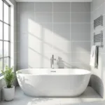 Light Grey Tile with White Grout in a Modern Bathroom