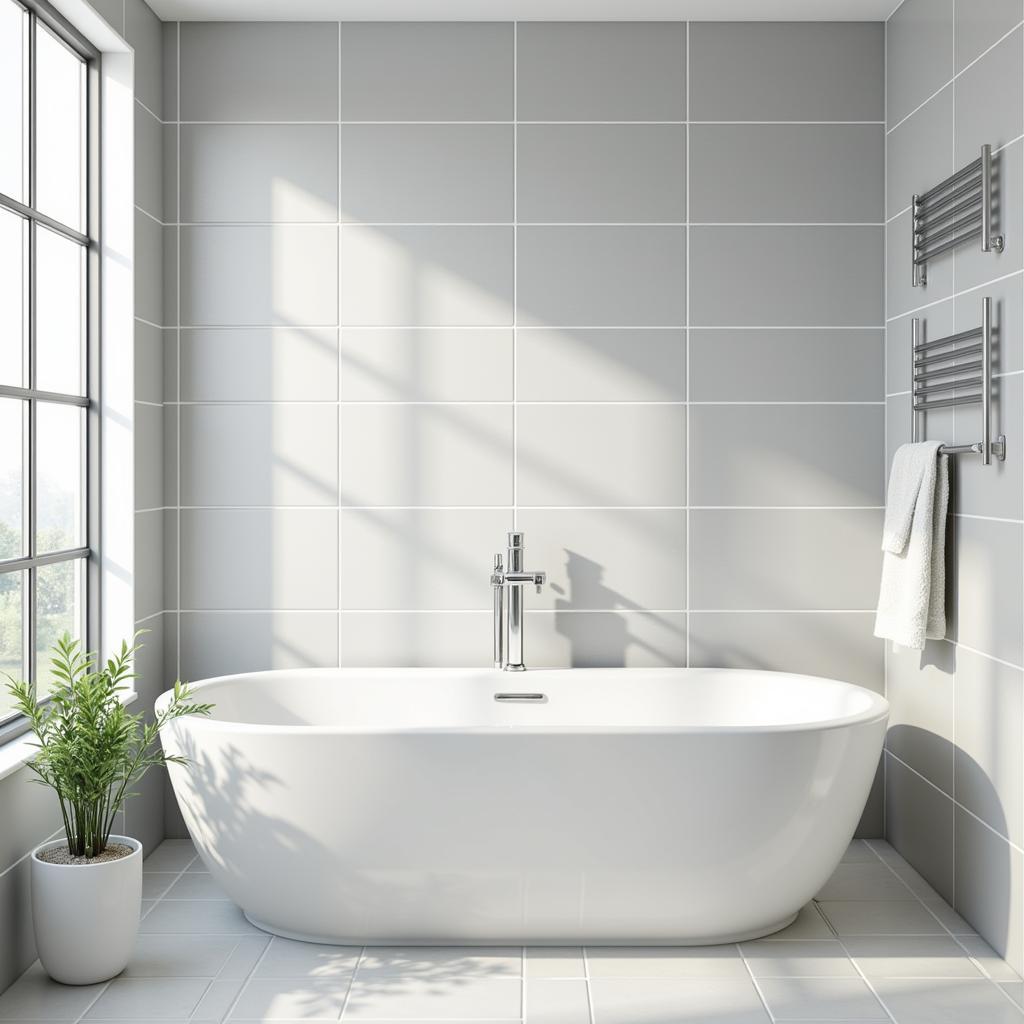 Light Grey Tile with White Grout in a Modern Bathroom