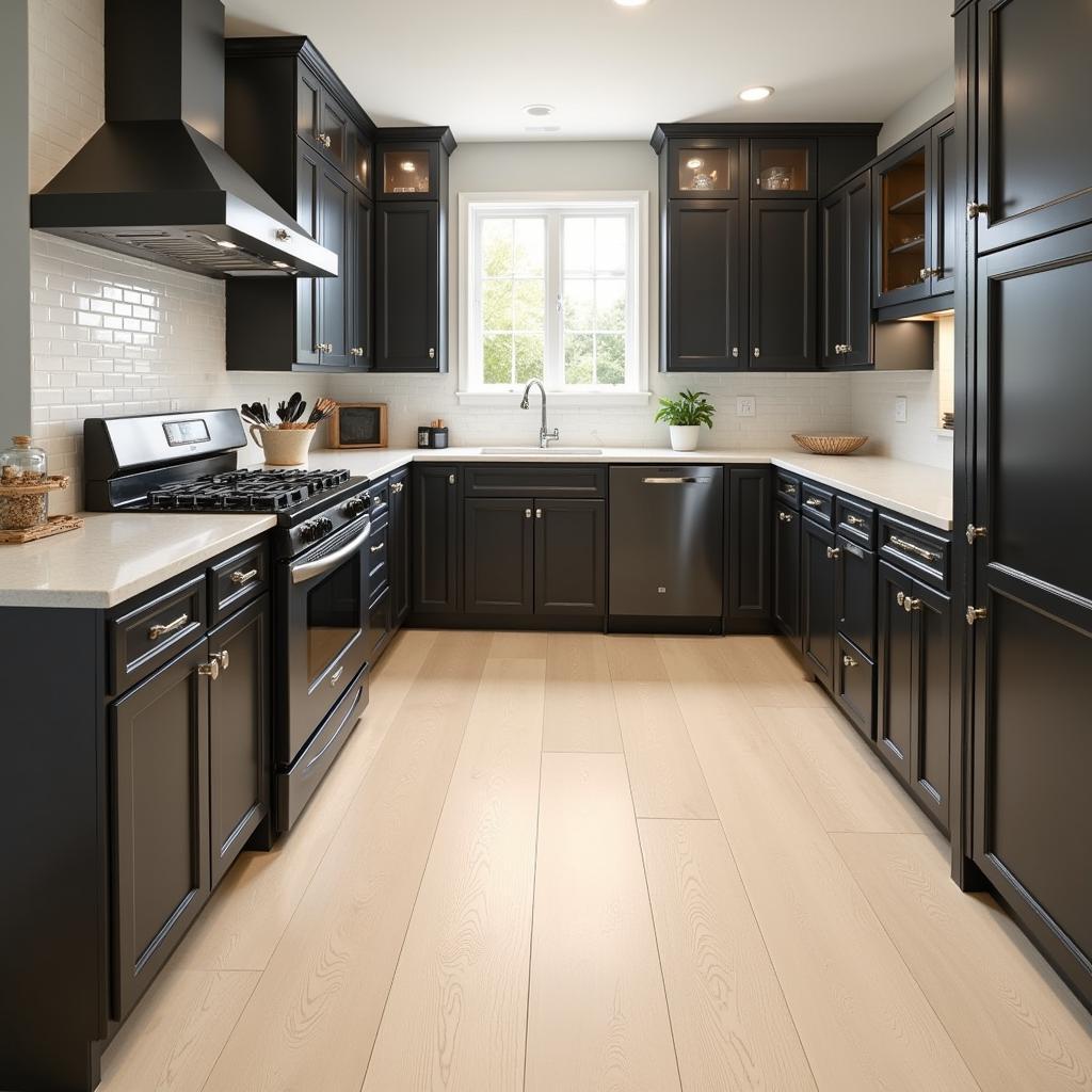 Light Vinyl Flooring with Dark Cabinets