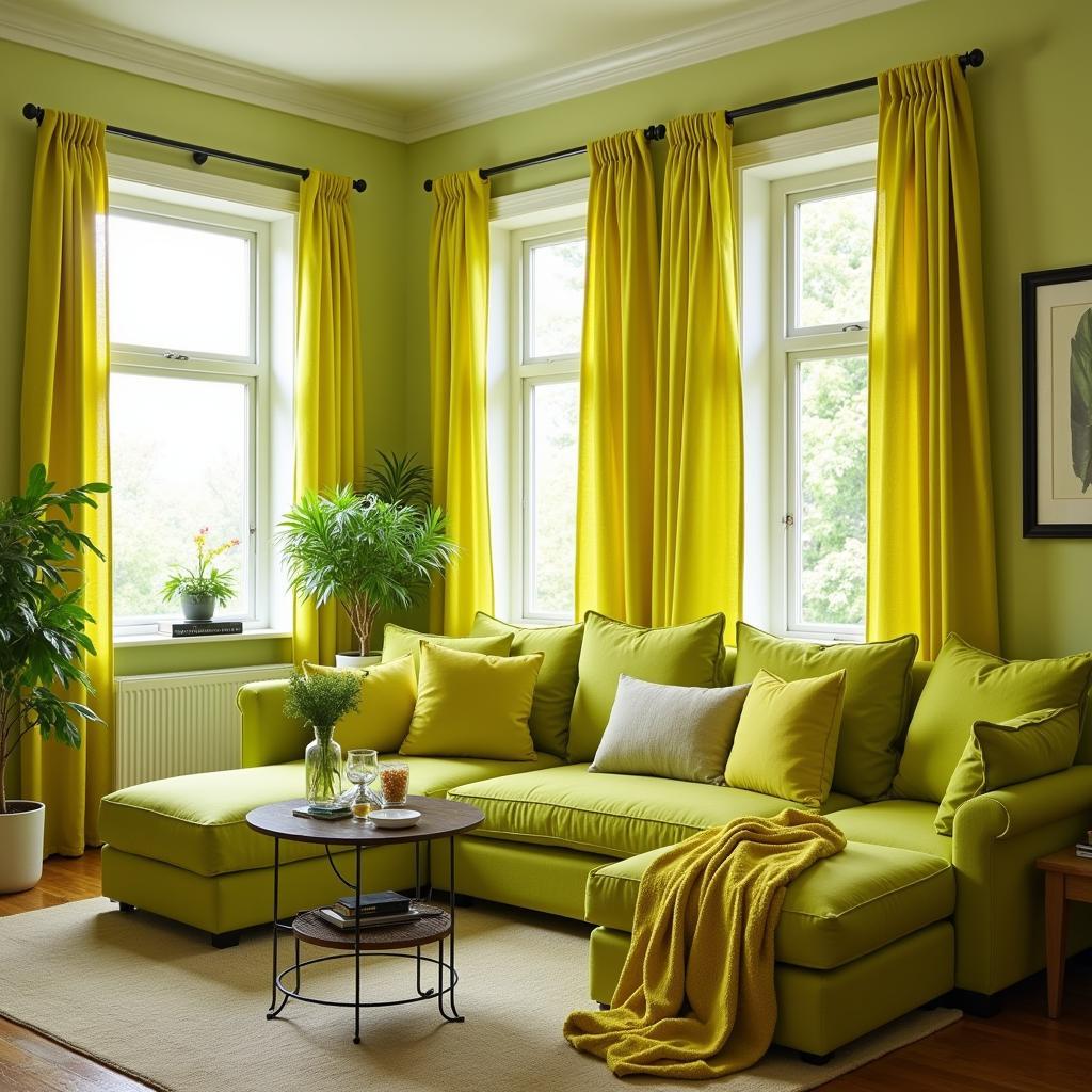 Lime Green Living Room Decorated with Yellow Accents