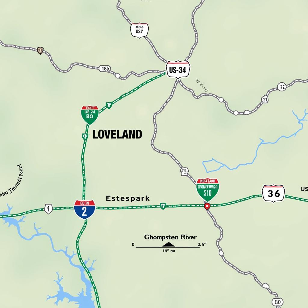 Route Map from Loveland to Estes Park