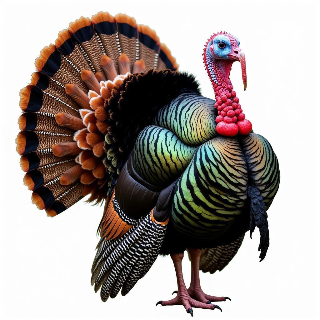 Male Turkey Displaying Colorful Feathers