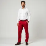 Man wearing red pants and a white shirt