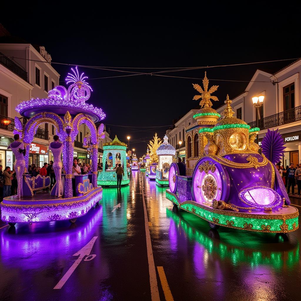 Mardi Gras Parade Floats with Colorful Decorations