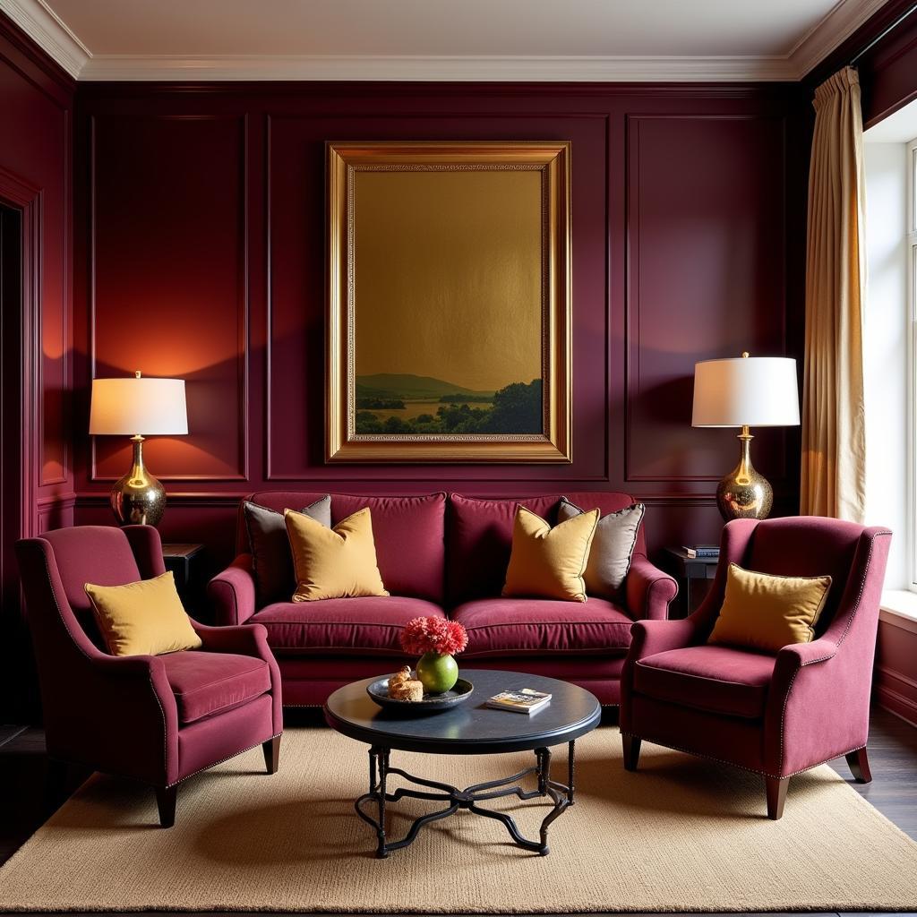 Maroon and Gold Living Room Decor