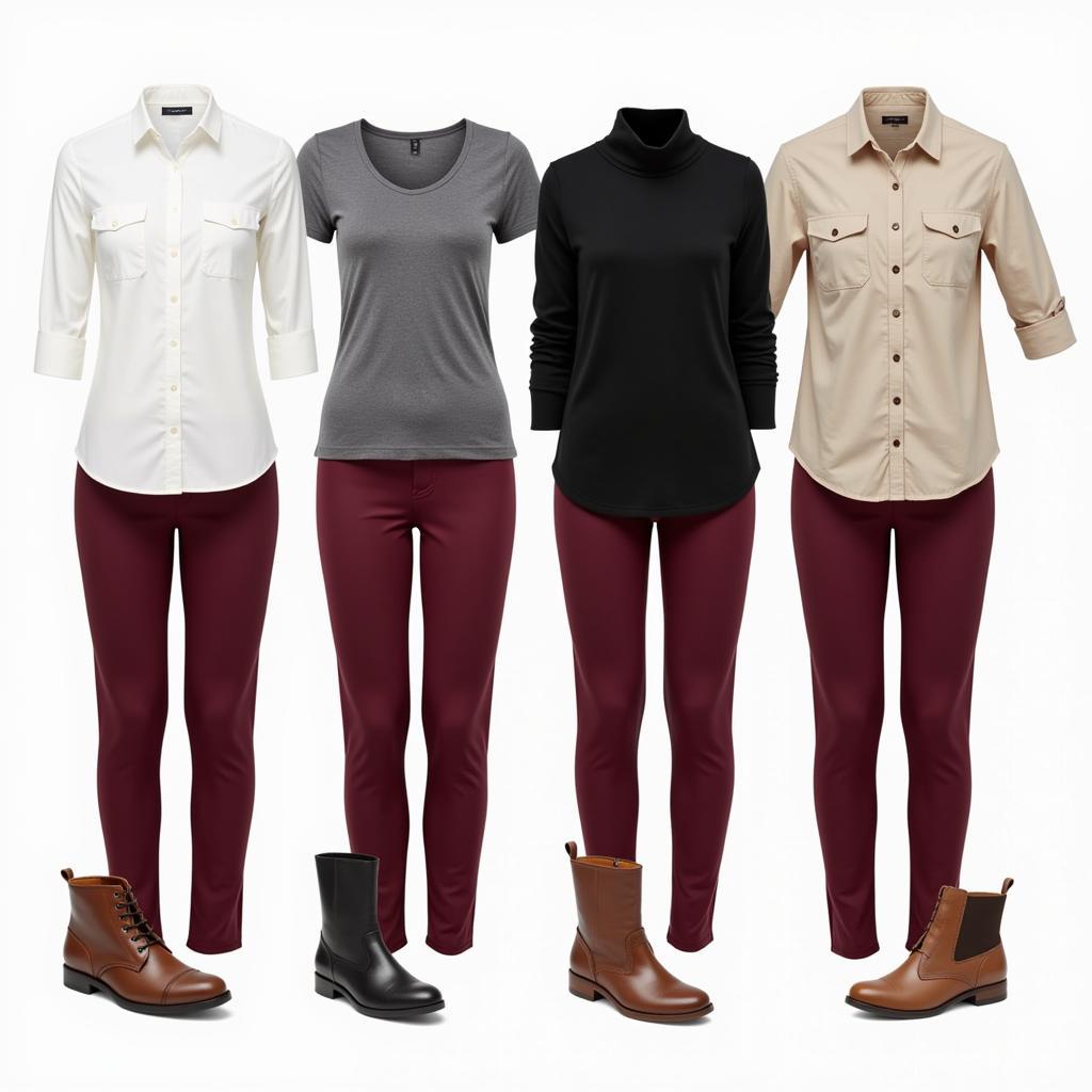 Maroon Pants with Neutral Colors: White, Black, Gray, Beige