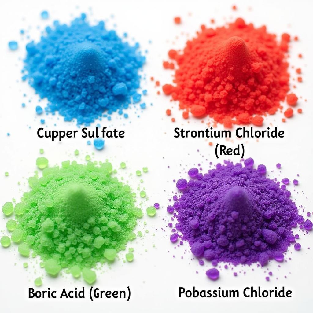 Various metal salts used to color fire