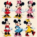 Minnie Mouse in different colored dresses