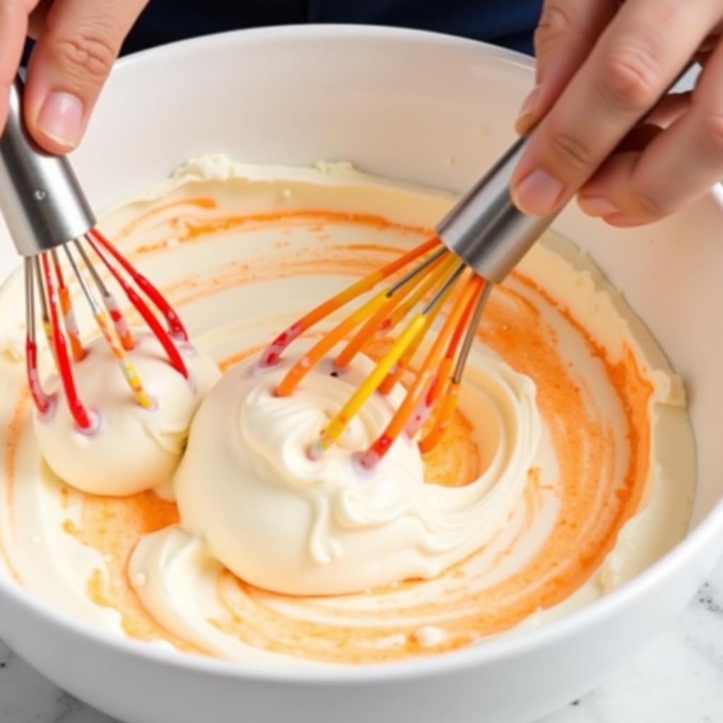 Mixing Orange Icing with a Whisk