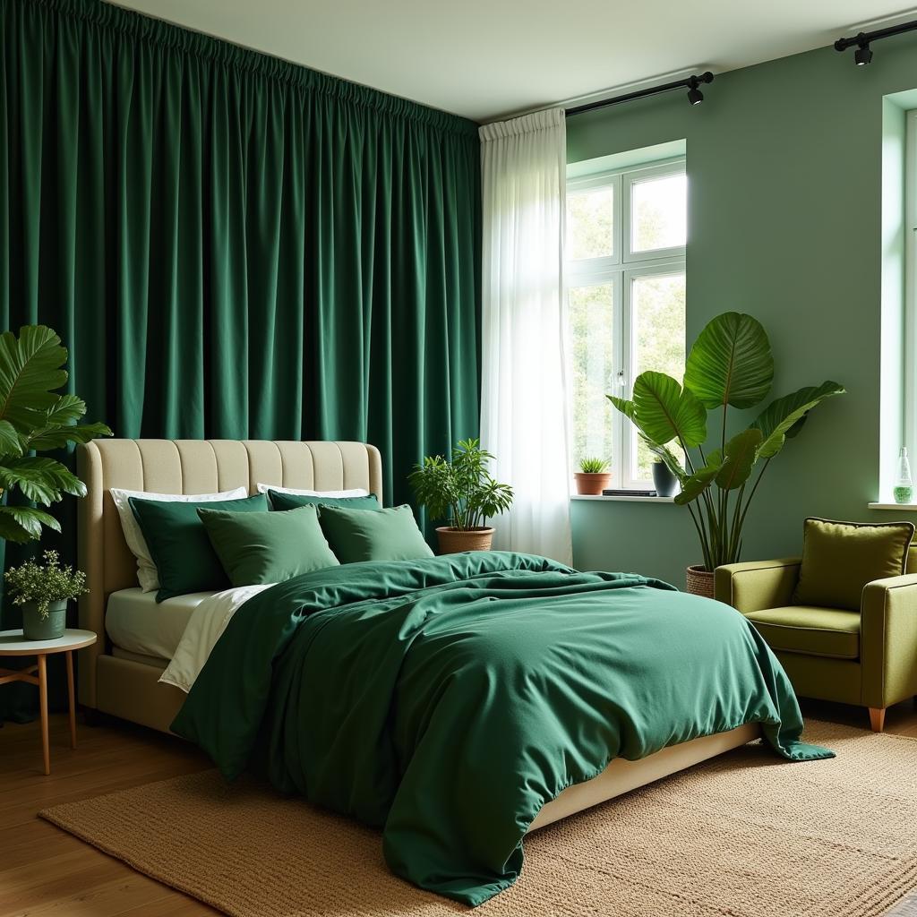 Monochromatic Green Bedroom Design