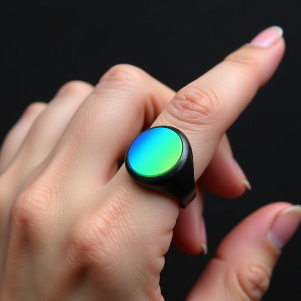 Mood Ring Changing Colors on Finger Based on Temperature