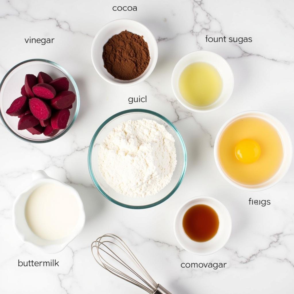 Ingredients for making natural red velvet cake.