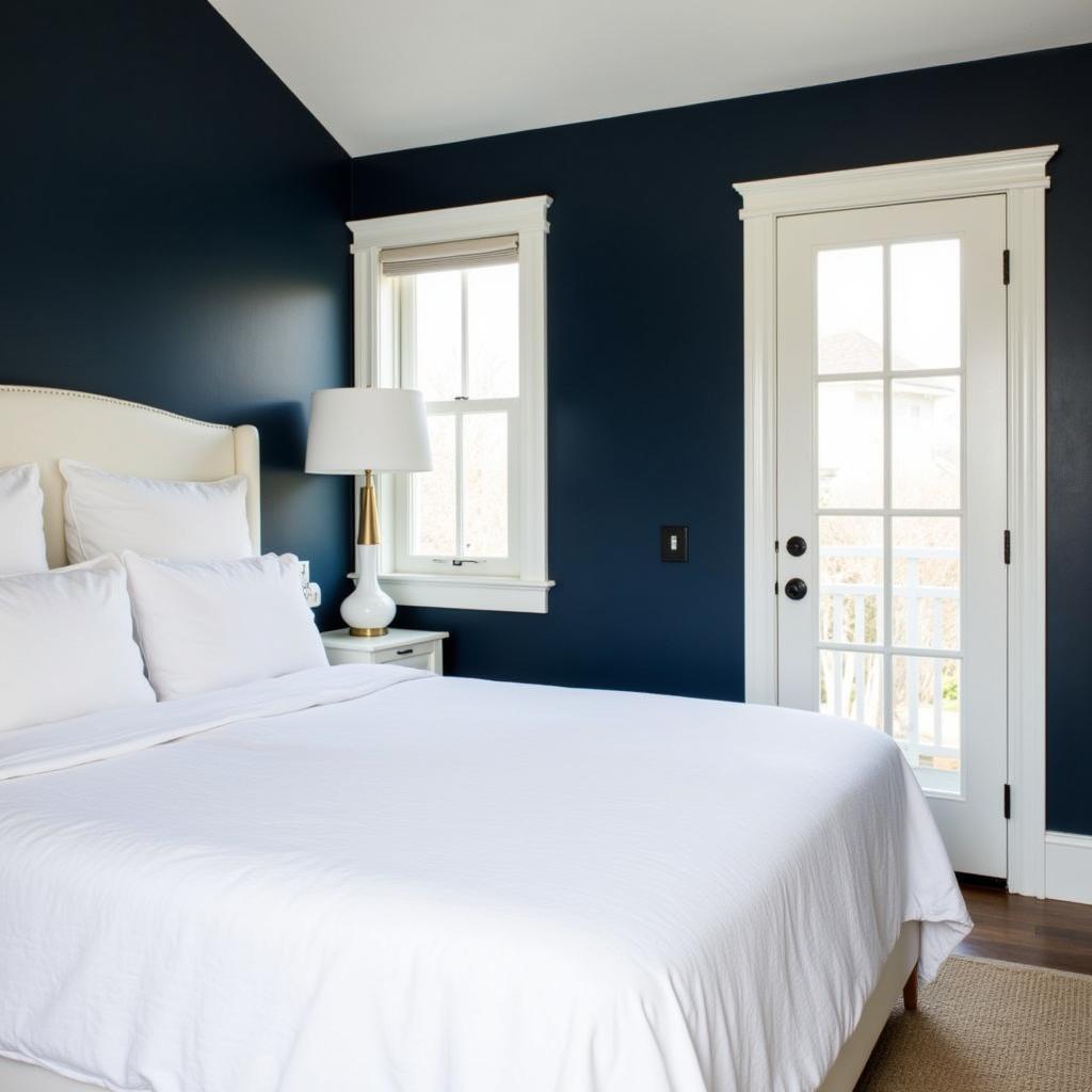 Navy Bedroom with White Trim