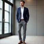 Navy Blue Blazer with Gray Pants