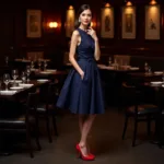 Navy Blue Dress with Red Heels