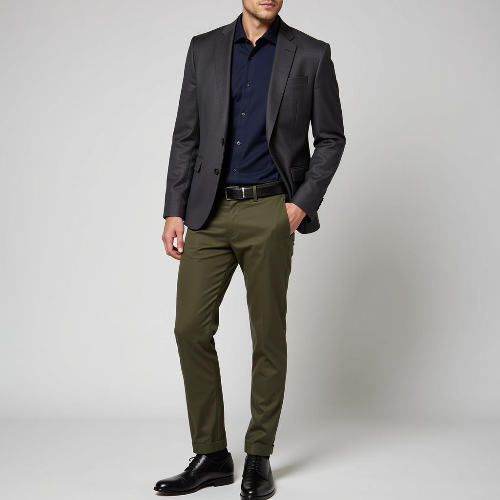 Navy Blue Dress Shirt with Olive Pants for a Formal Event