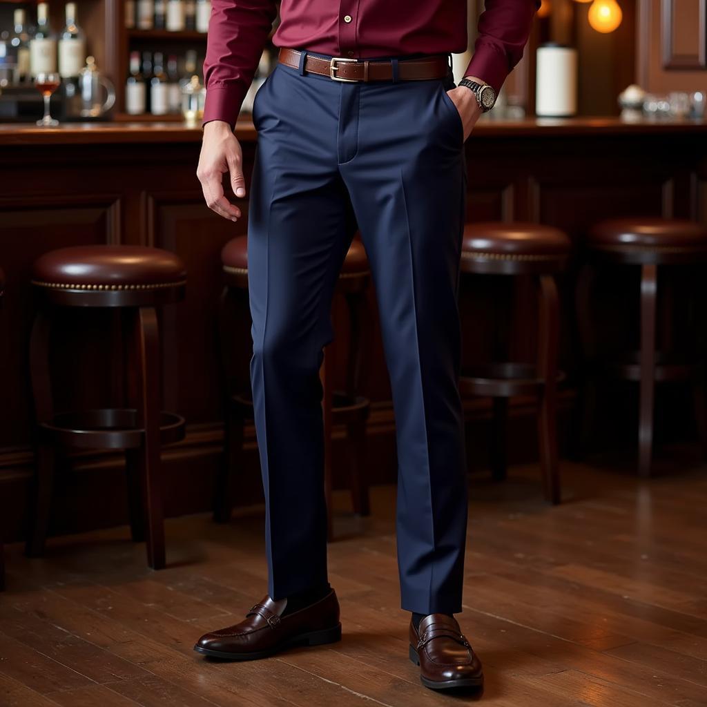 Navy Blue Pants with Burgundy Shirt Men's Fashion