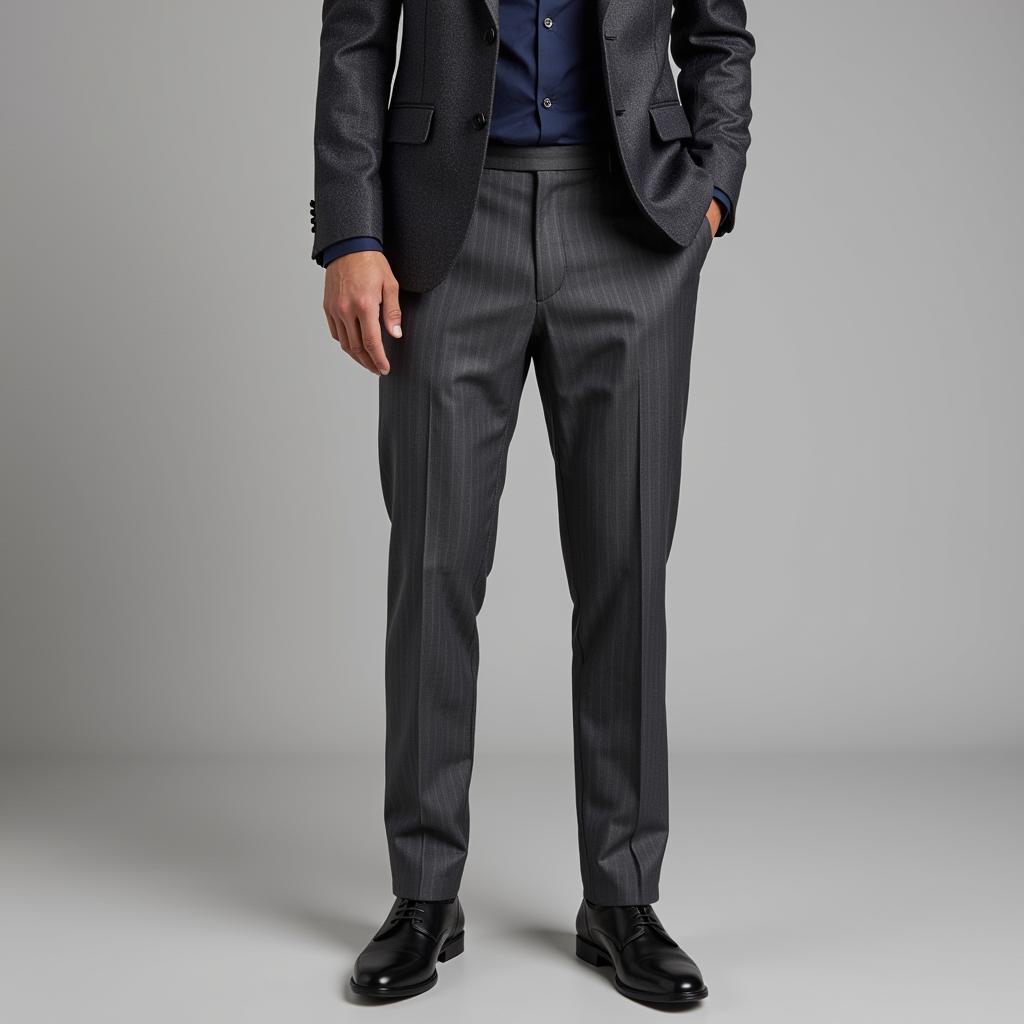 Navy Blue Shirt with Gray Pinstripe Pants Formal Look