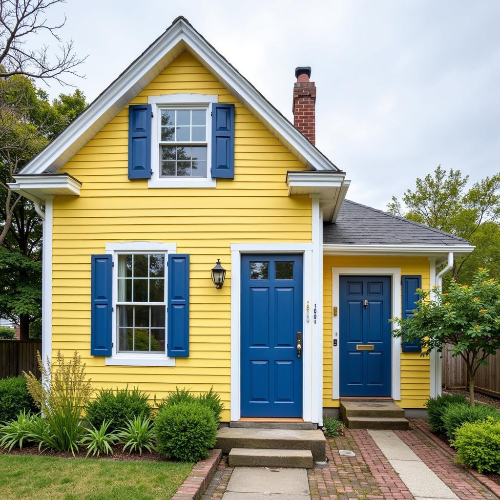 Navy Blue Shutters on a Yellow House: Coastal Elegance