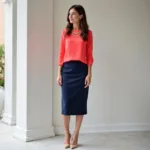 Navy Blue Skirt with Coral Top