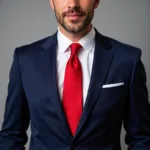 Man in Navy Blue Suit with Red Tie