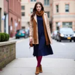 Navy Dress with Burgundy Tights - Perfect Fall Outfit