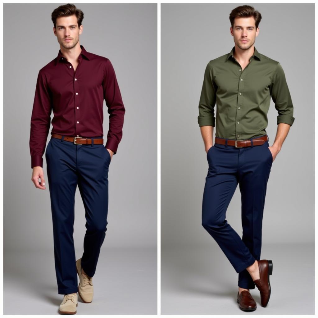 Navy Pants with Burgundy and Green Dress Shirts