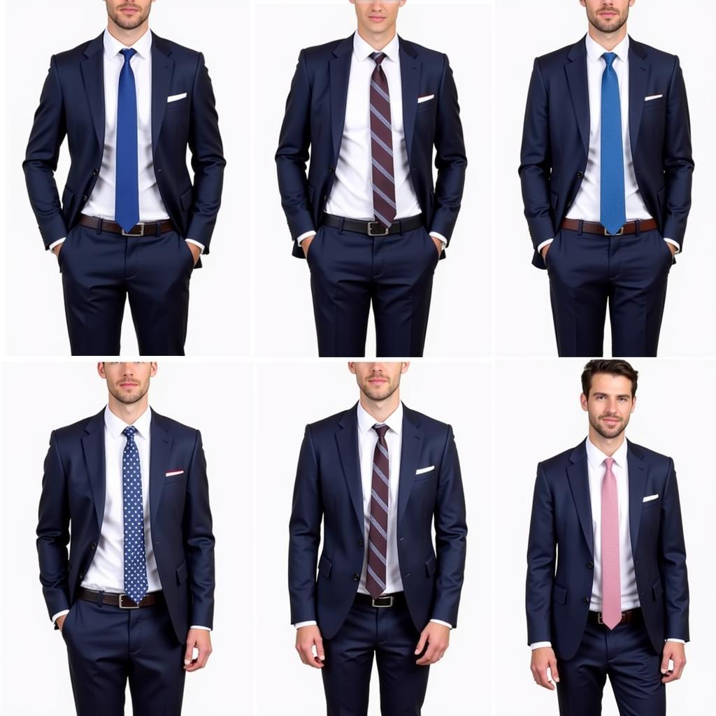 Navy Suit with Different Shirt and Tie Combinations