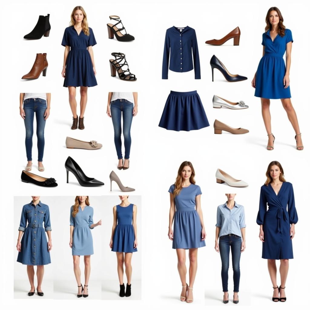 Neutral Shoes Paired with Various Blue Outfits