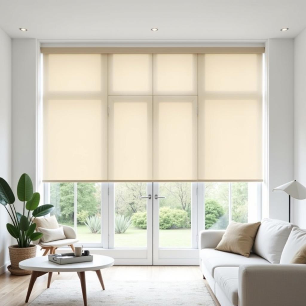 Neutral-toned blinds against white walls, showcasing a minimalist and airy design.