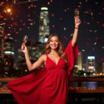 Woman in a Red Dress on New Year's Eve