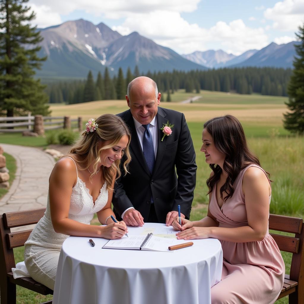 Officiant Signing Marriage License in Colorado