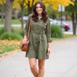 Olive Green Dress with Brown Boots