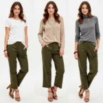 Olive Green Pants with Neutral Tops: White, Beige, and Gray