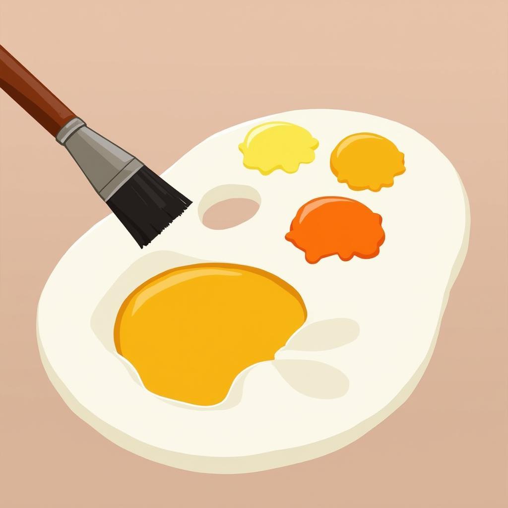 Orange and yellow paint on a palette being mixed